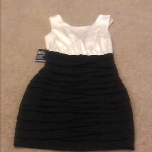 Black and white touched mini dress